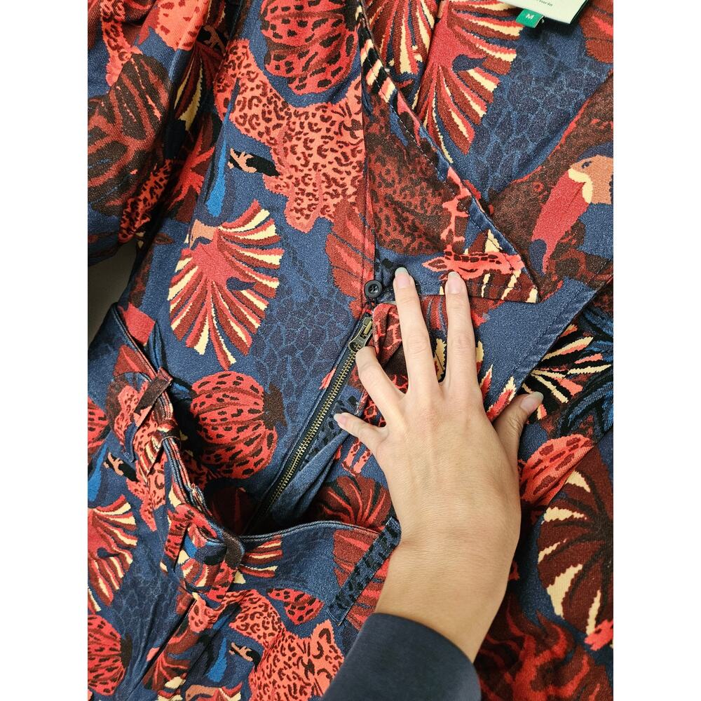 Farm Rio Navy Red Animals Tapestry Canvas Belted Jumpsuit Size Medium - Picture 8 of 16